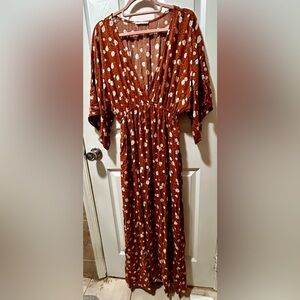Timing Floral Maxi Dress - Rust/Brown and White Size Medium